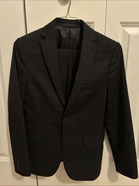 Kenneth Cole boys Black Windowpane 2 piece suit